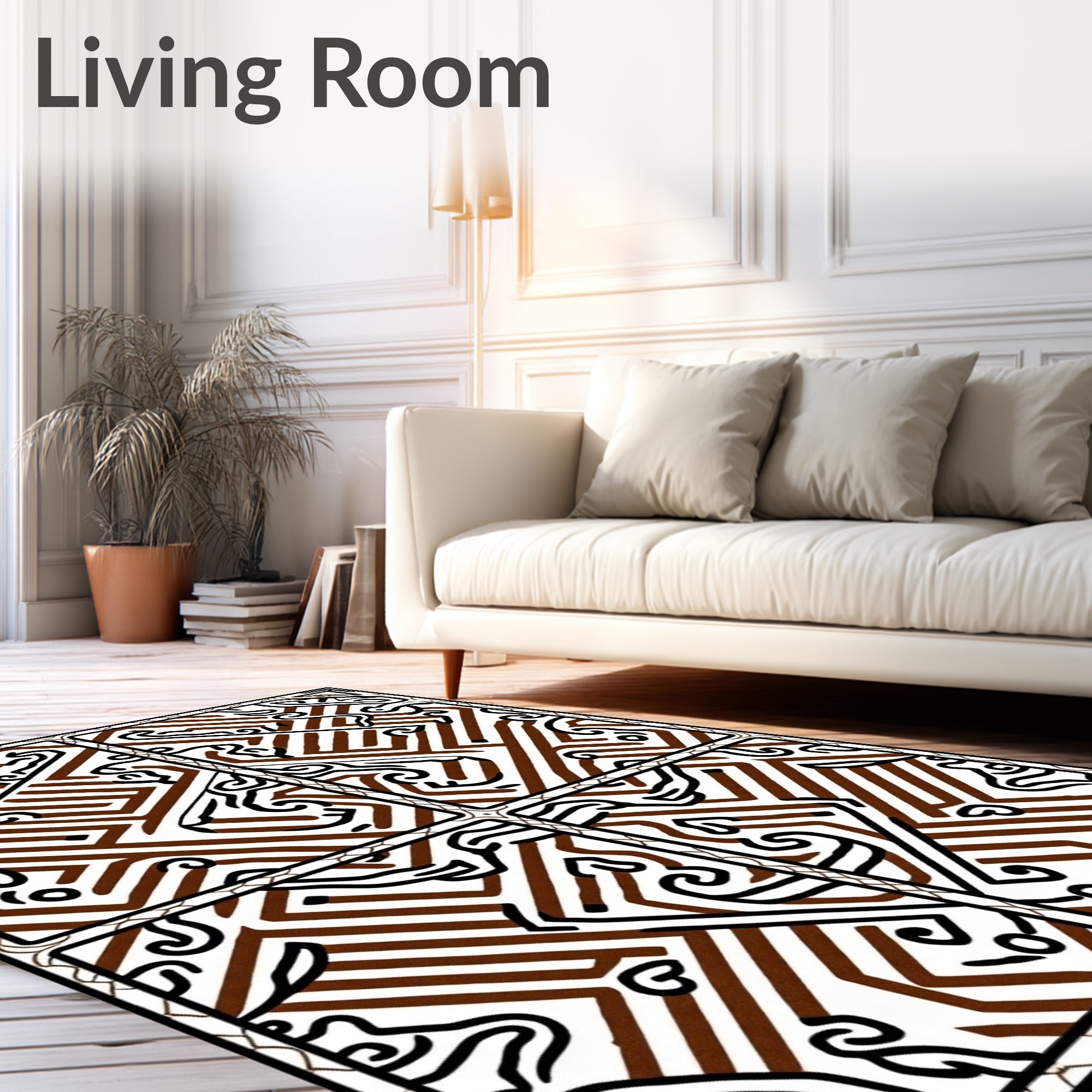 Abstract Brown Lines Organic Shapes Rug