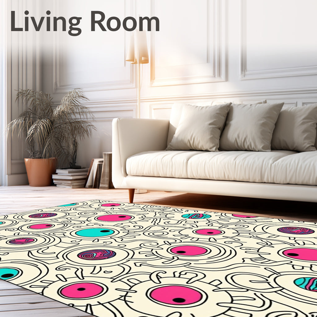 Whimsical Pink Cyan Eyeball Scatter Rug