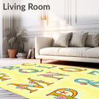 Pink Blue Orange Floral Alphabet Collage Rug