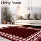 Deep Red Lattice Bordered Rug