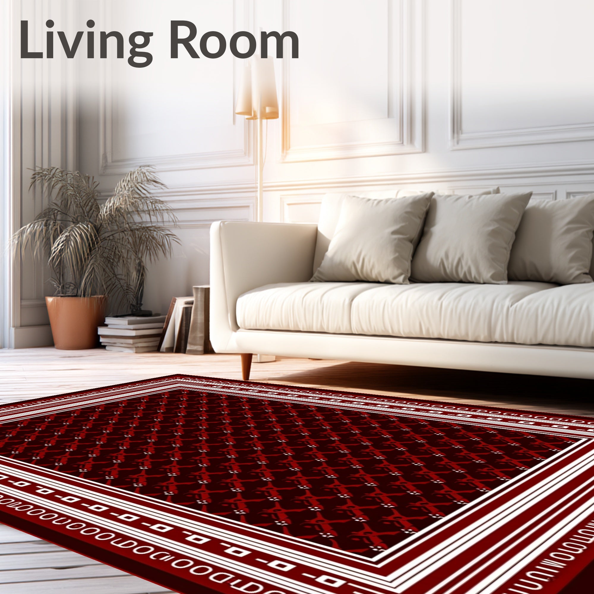 Deep Red Lattice Bordered Rug