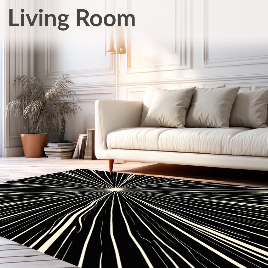 Black White Radiant Burst Rug