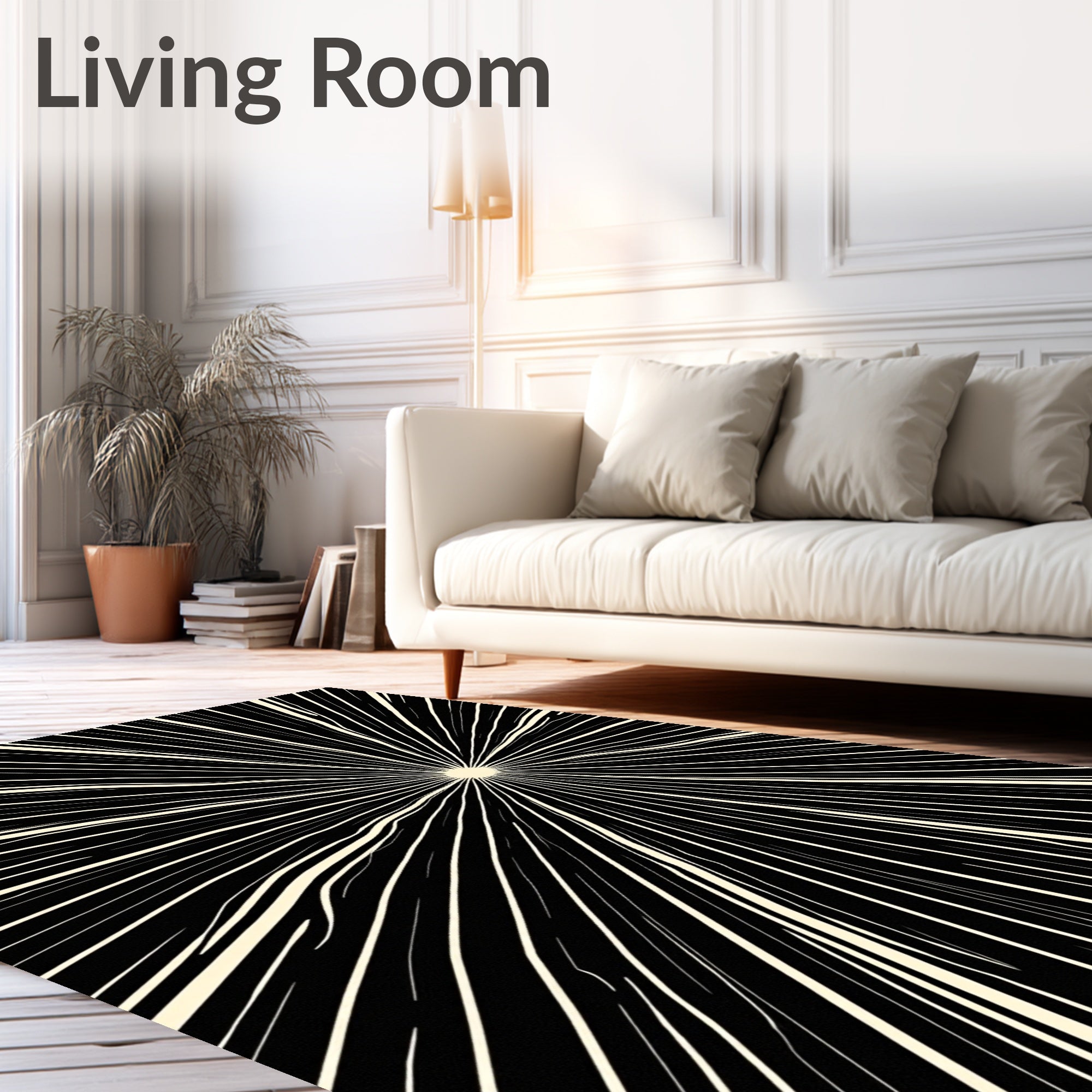 Black White Radiant Burst Rug