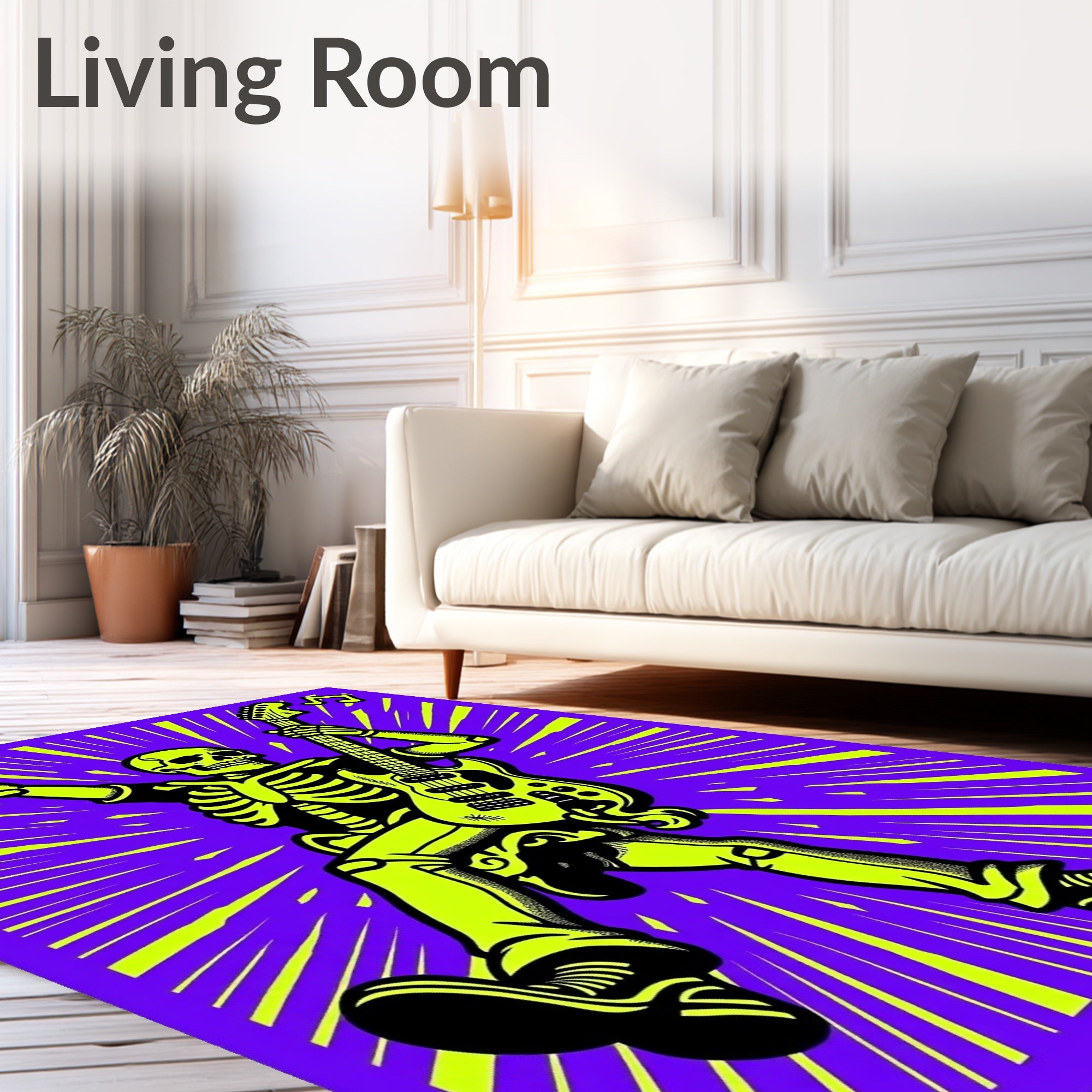 Electric Skeleton Rock Star Purple Rays Rug