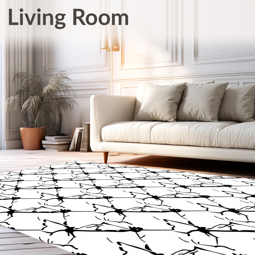 Abstract Black White Jagged Lines Rug