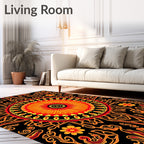 Vibrant Red Orange Sunburst Mandala Rug