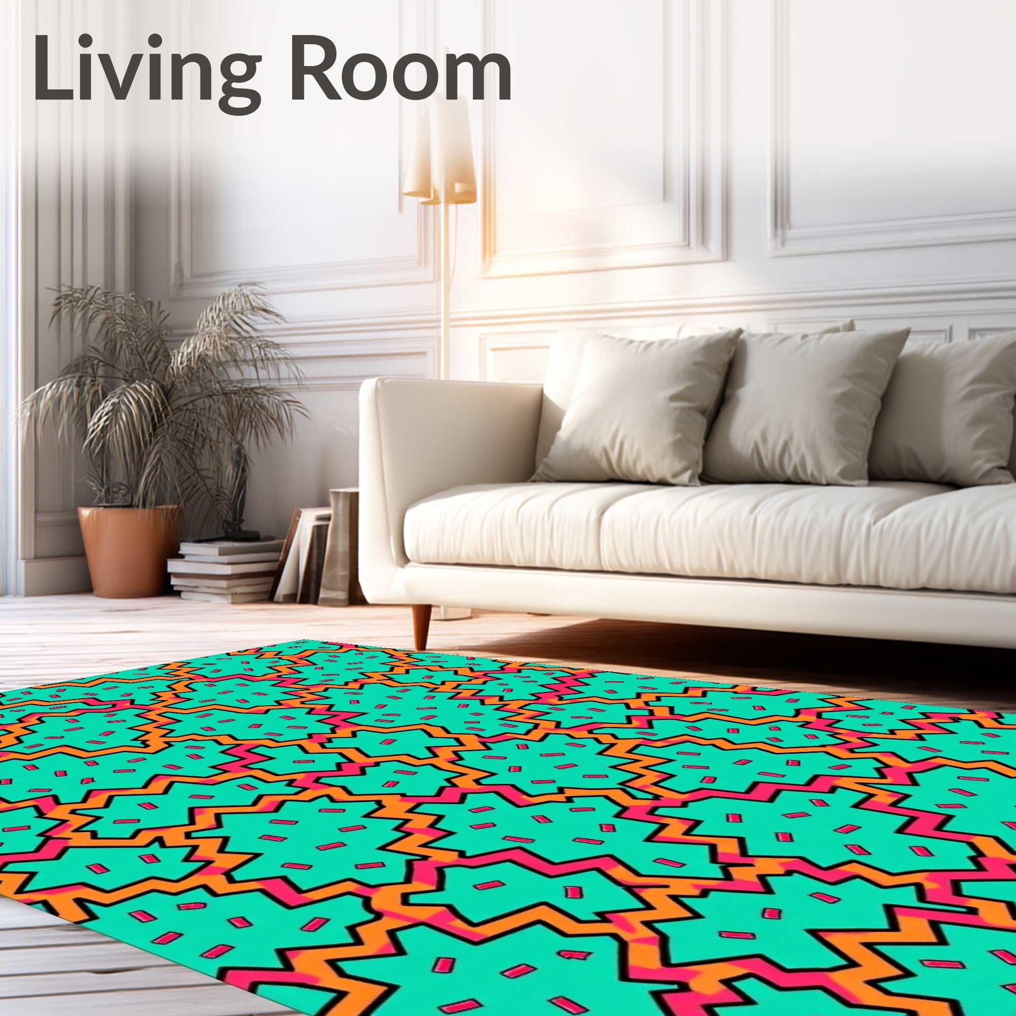 Retro Turquoise Jagged Geometric Scatter Rug
