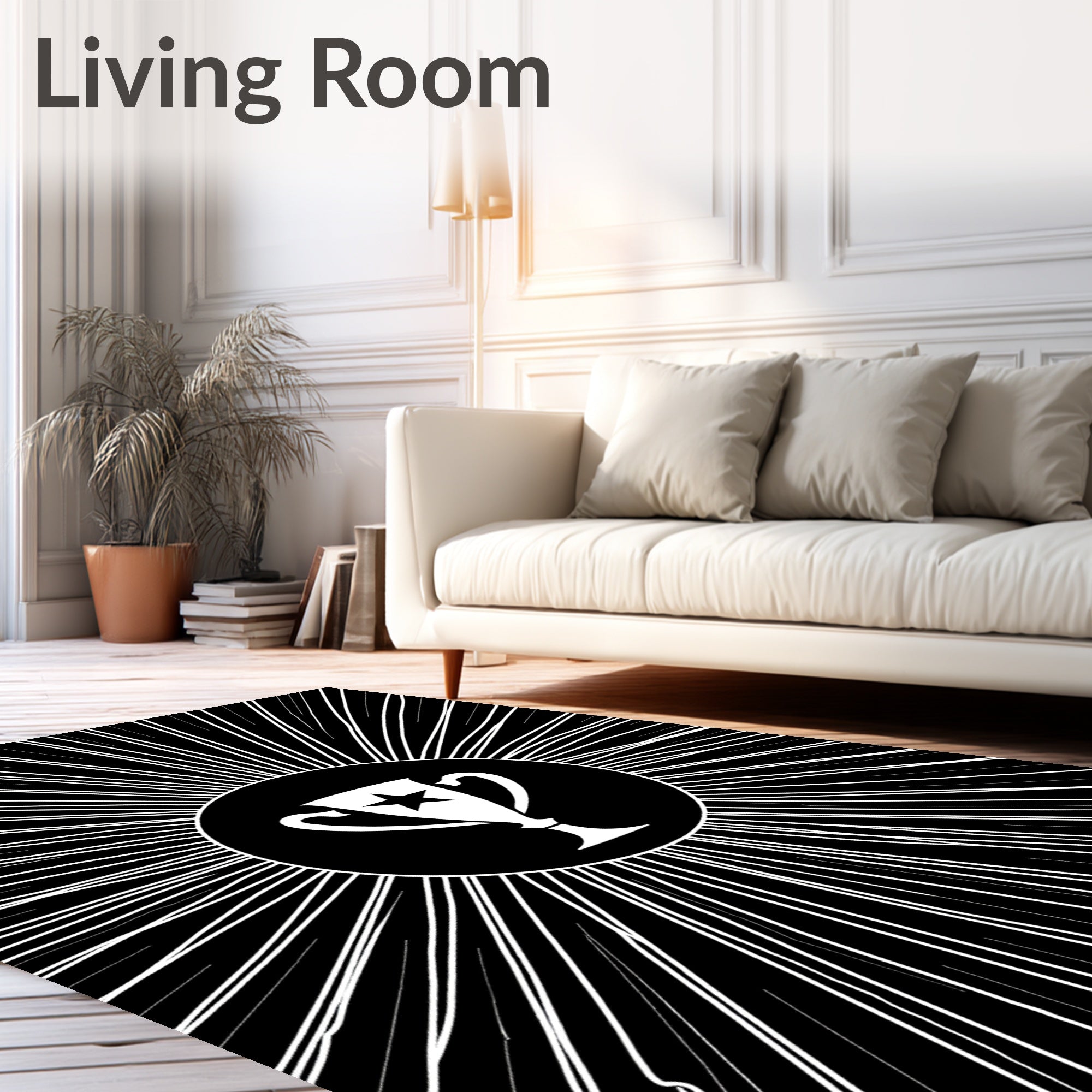 Trophy Starburst Black White Graphic Rug