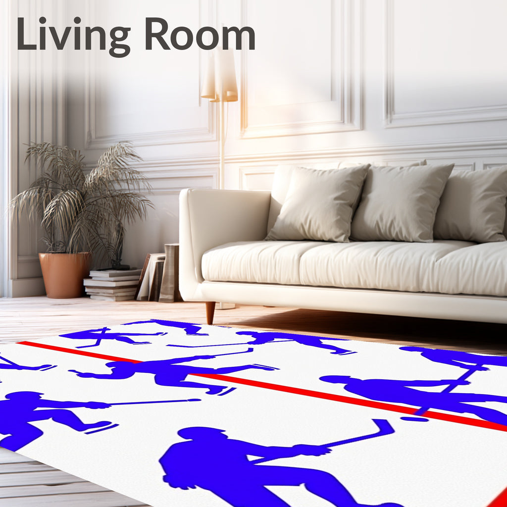 Blue Hockey Player Red Stripe Repeat Rug