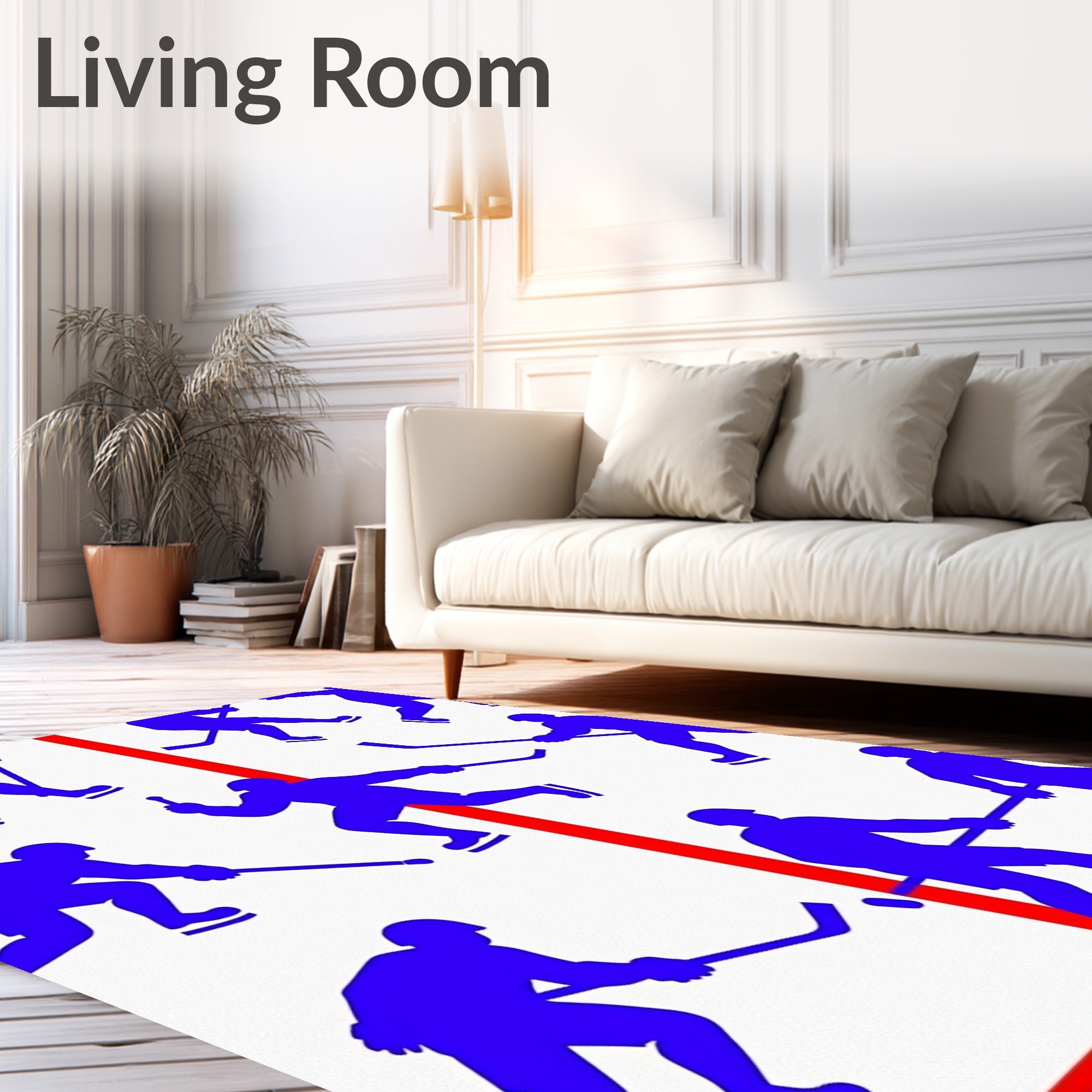 Blue Hockey Player Red Stripe Repeat Rug