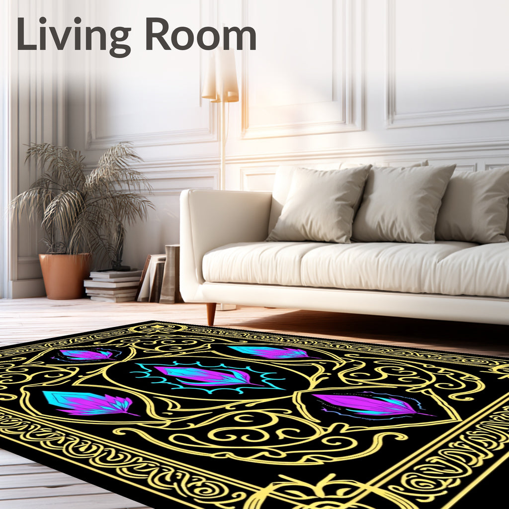 Black Yellow Crystal Floral Abstraction Rug