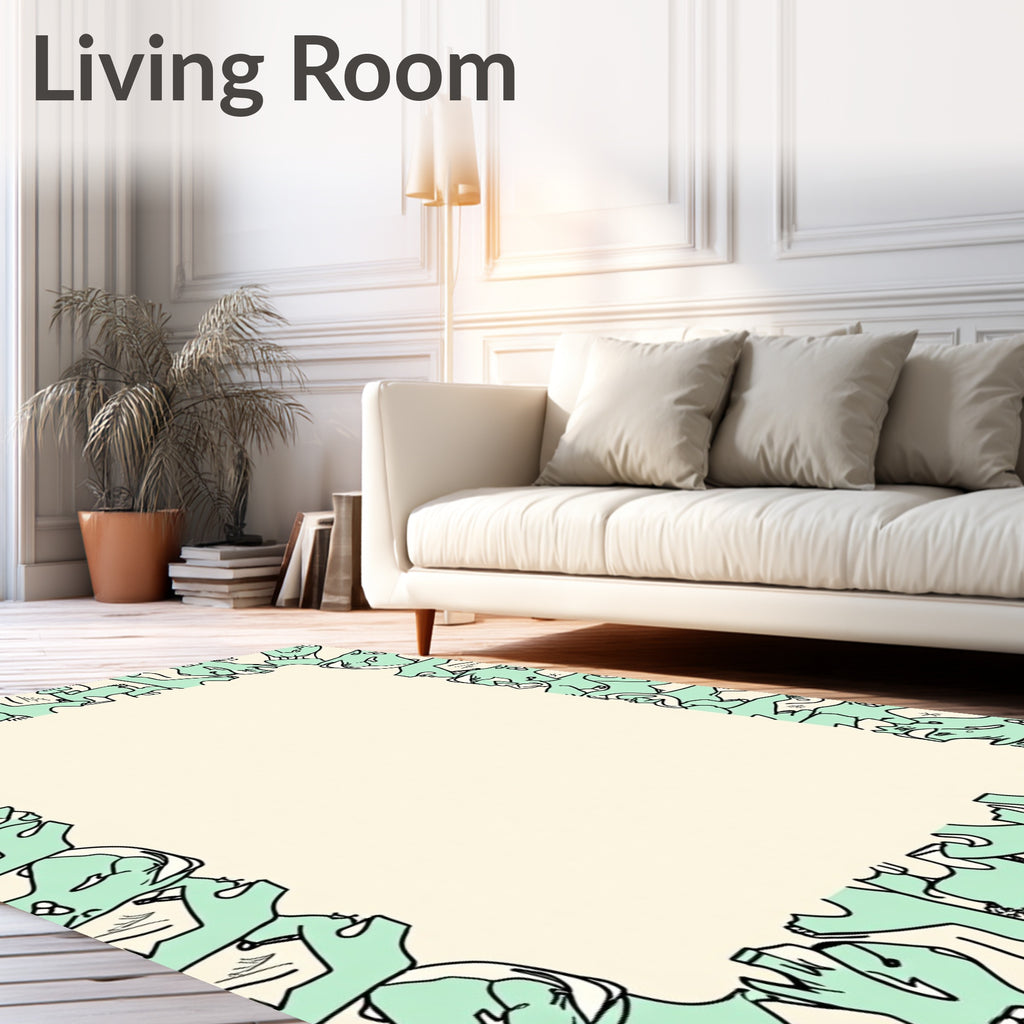Mint Green Abstract Figures Border Rug