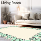 Mint Green Abstract Figures Border Rug