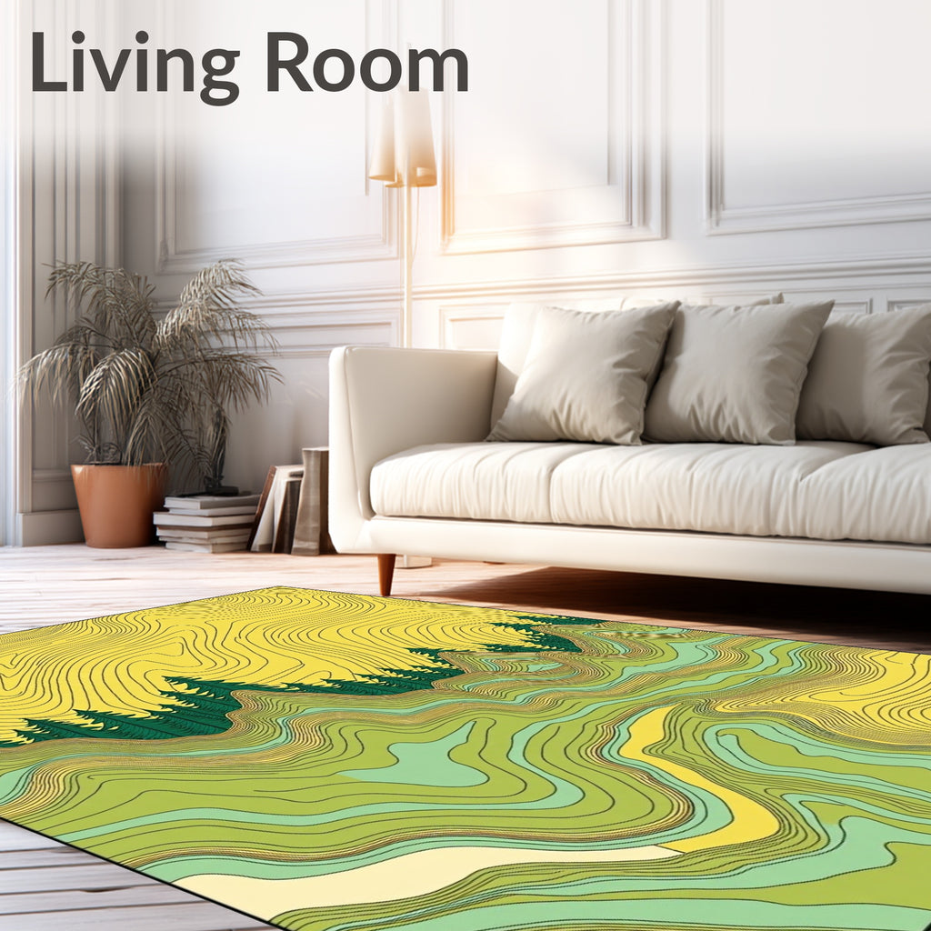 Green Yellow Topographic Forest Landscape Rug