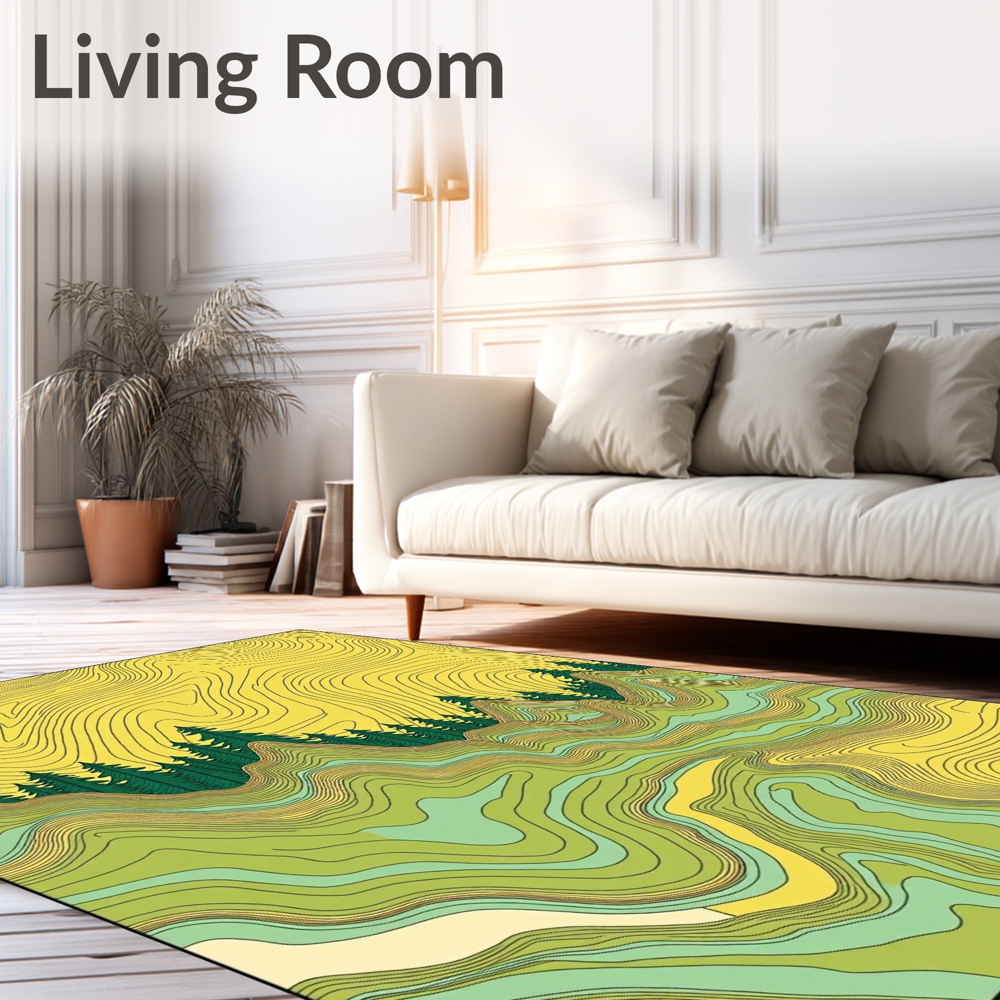 Green Yellow Topographic Forest Landscape Rug