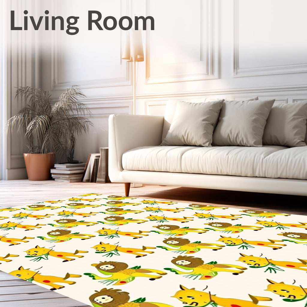 Yellow Cartoon Animals Repeating Pattern Rug