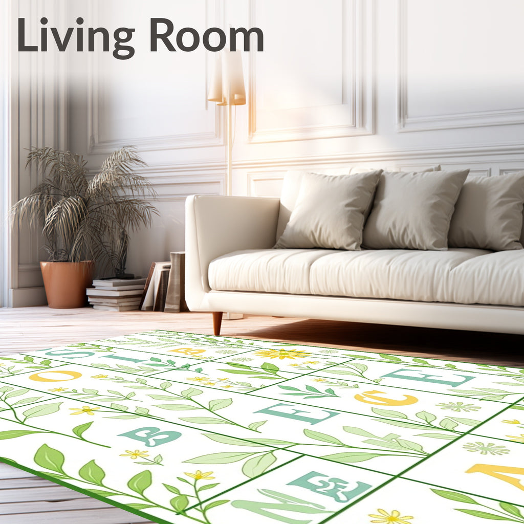 Green Foliage Yellow Flower Alphabet Collage Rug