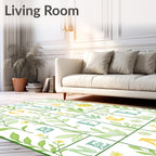 Green Foliage Yellow Flower Alphabet Collage Rug