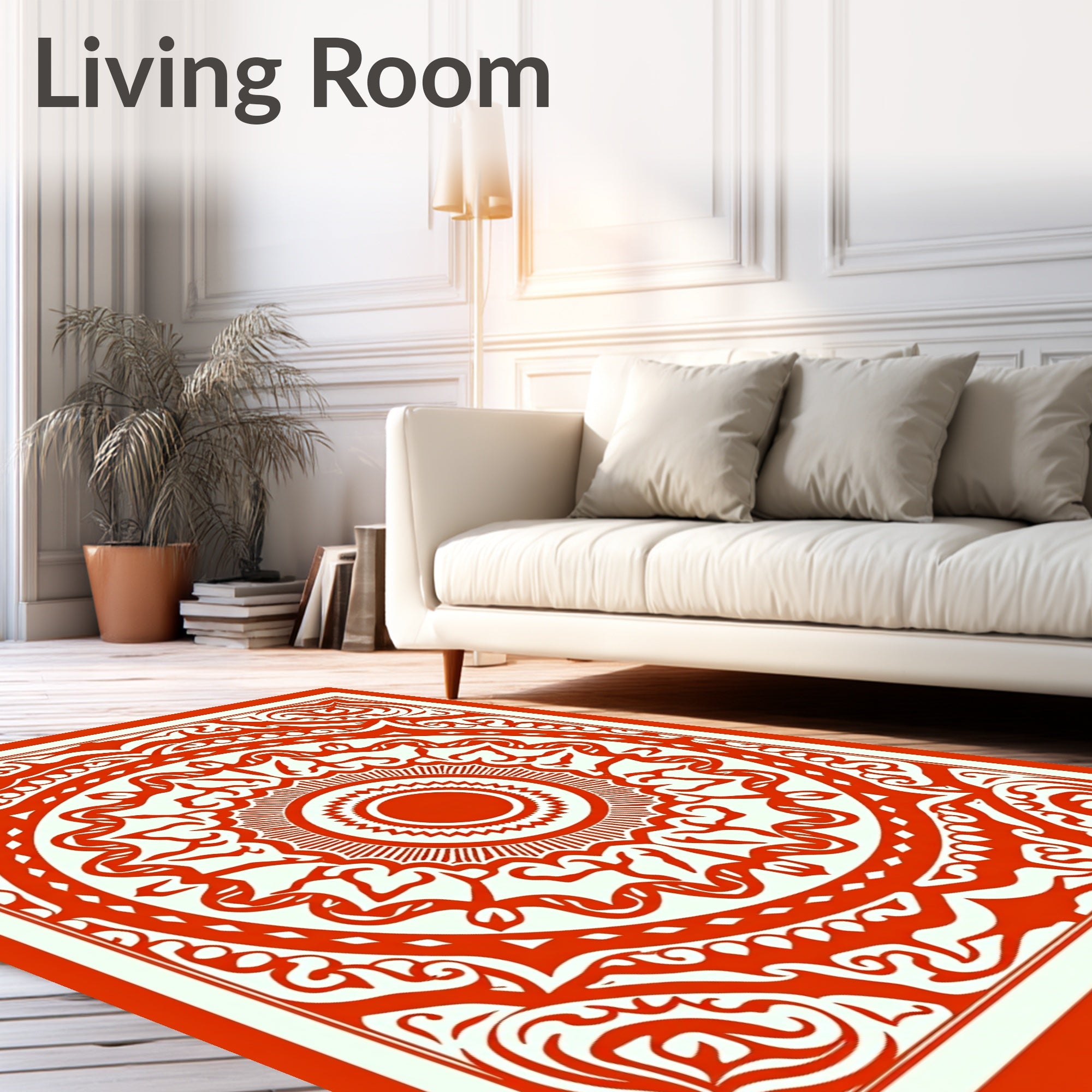 Vibrant Red Sunburst Medallion Rug