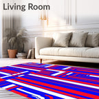 Bold Red Blue Vertical Stripe Patchwork Rug