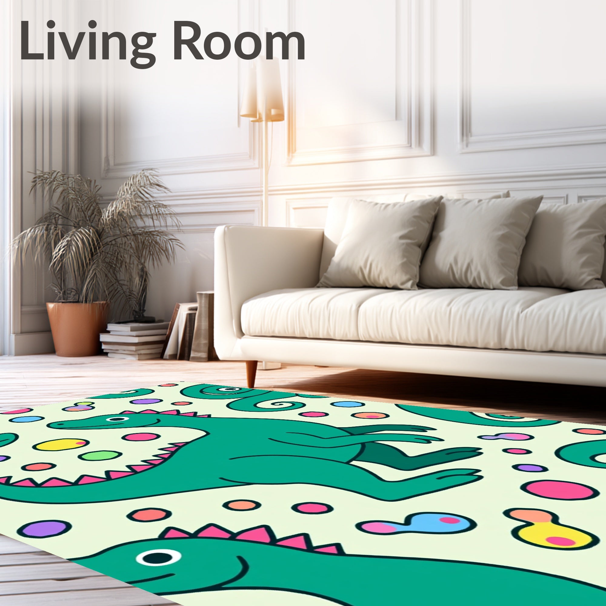 Whimsical Green Dinosaur Confetti Playground Rug