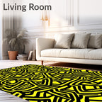 Bright Yellow Black Abstract Maze Rug