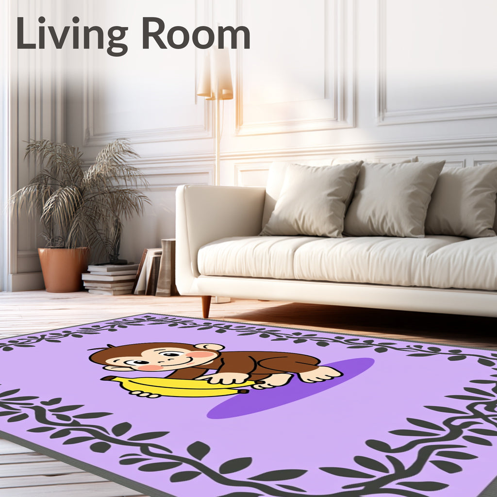 Cute Monkey With Banana Lavender Border Rug