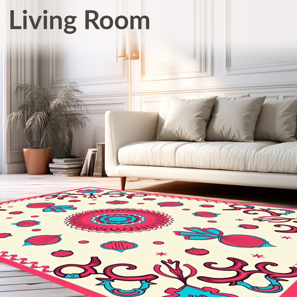 Vibrant Floral Medallion Cream Rug
