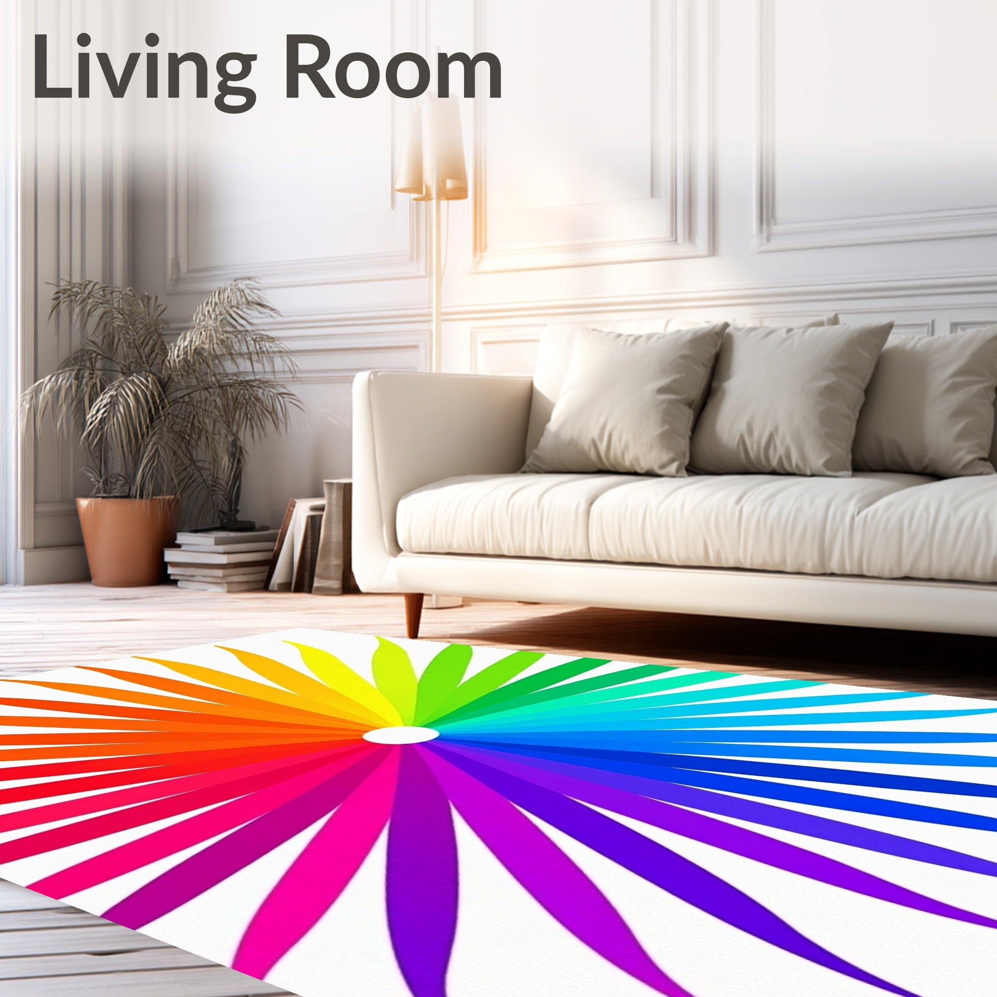 Vibrant Rainbow Petal Sunburst Rug