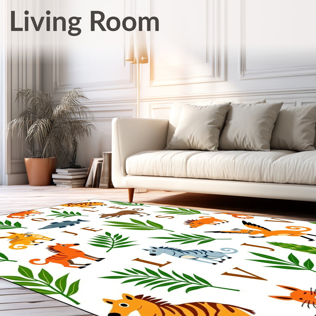Whimsical Jungle Animals Alphabet Collage Rug