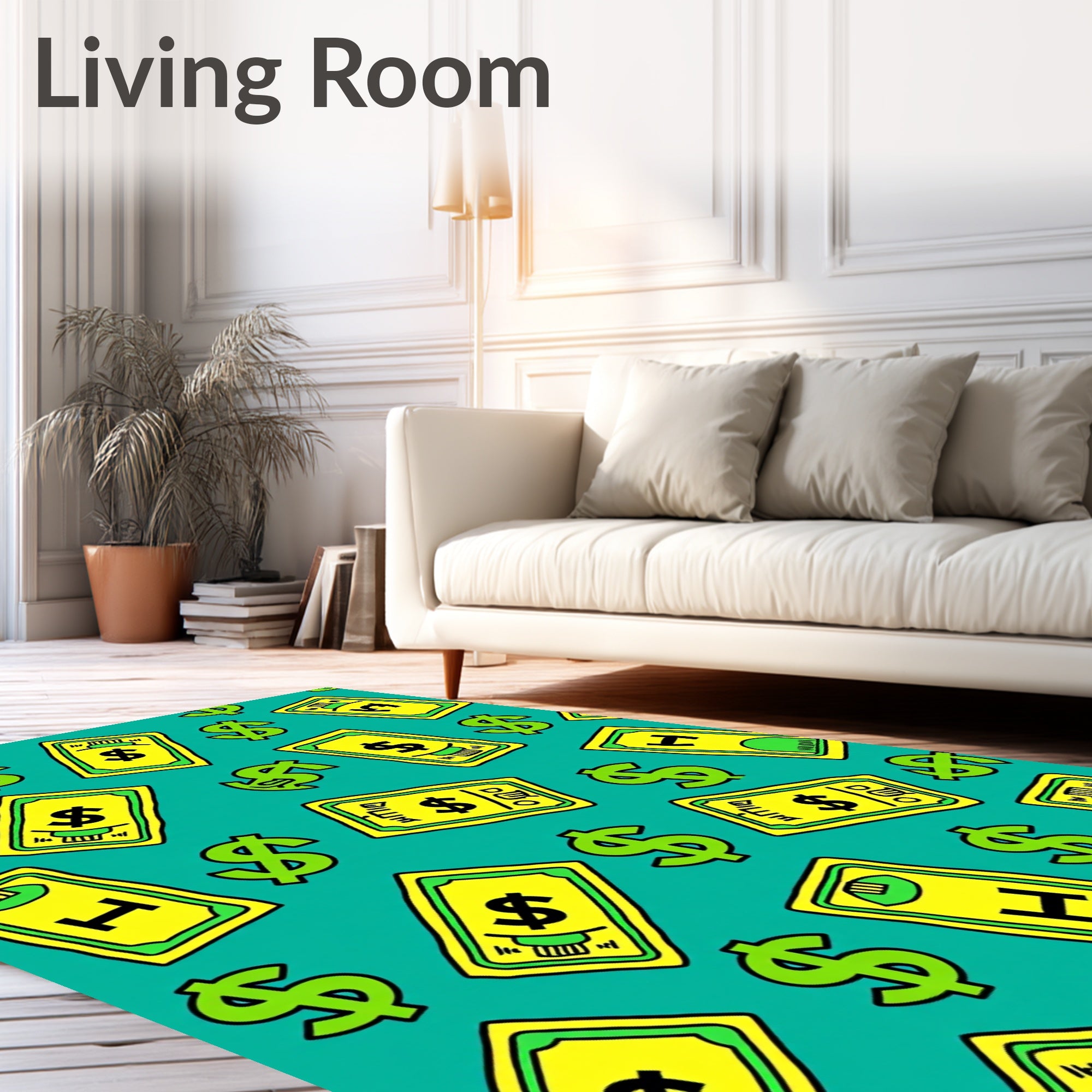 Green Yellow Money Dollar Bills Rug