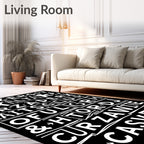 Black White Bold Typographic Figures Abstract Rug