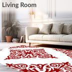 Crimson Red Ornate Medallion Accent Rug