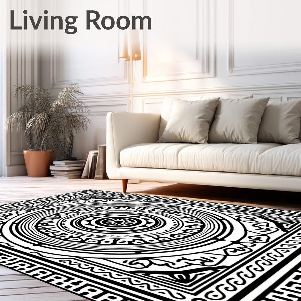 Black White Concentric Circle Mandala Rug