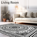 Black White Concentric Circle Mandala Rug