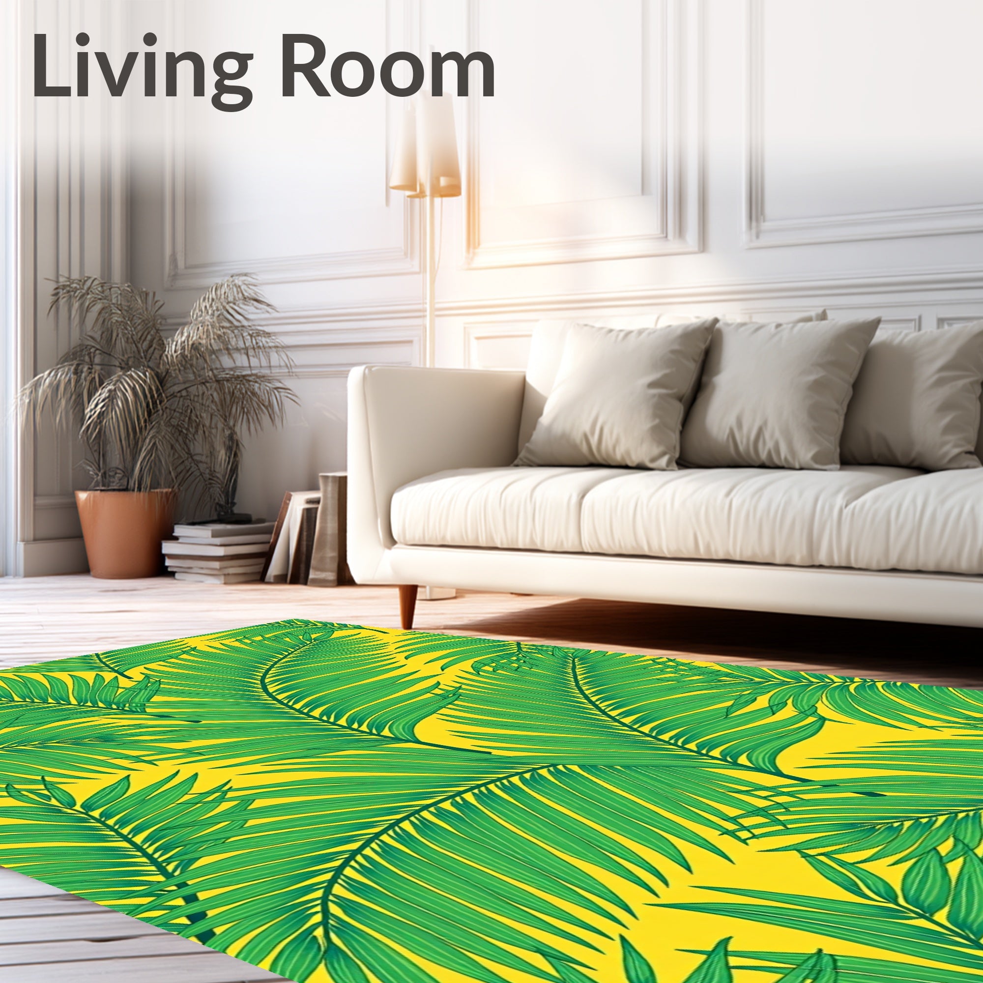 Green Palm Fronds Yellow Background Rug