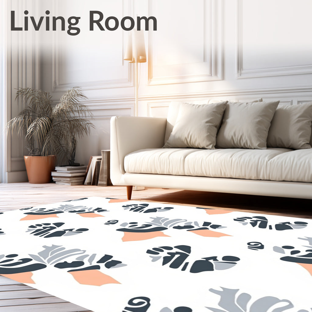Modern Floral Abstract Peach Gray Rug