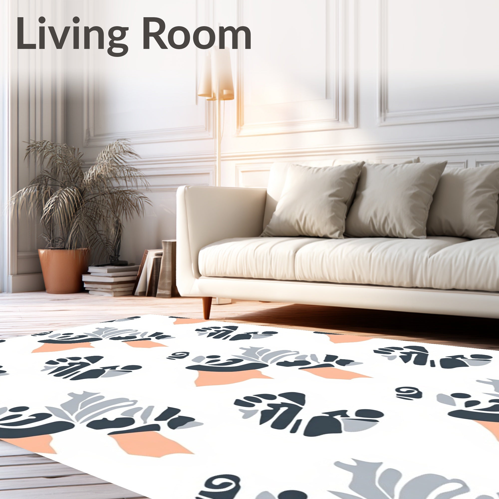 Modern Floral Abstract Peach Gray Rug