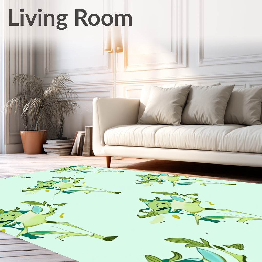Whimsical Light Green Creature Swirl Rug