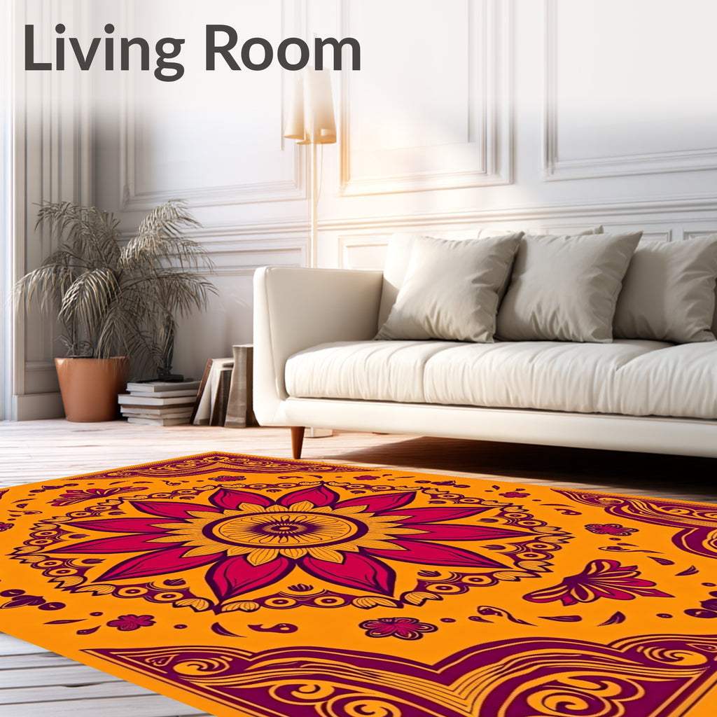 Vibrant Crimson Floral Sunburst Rug