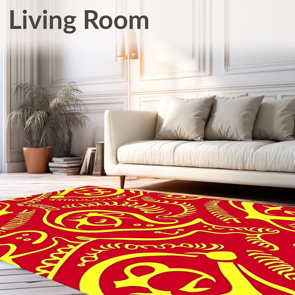 Red Yellow Abstract Organic Swirl Rug
