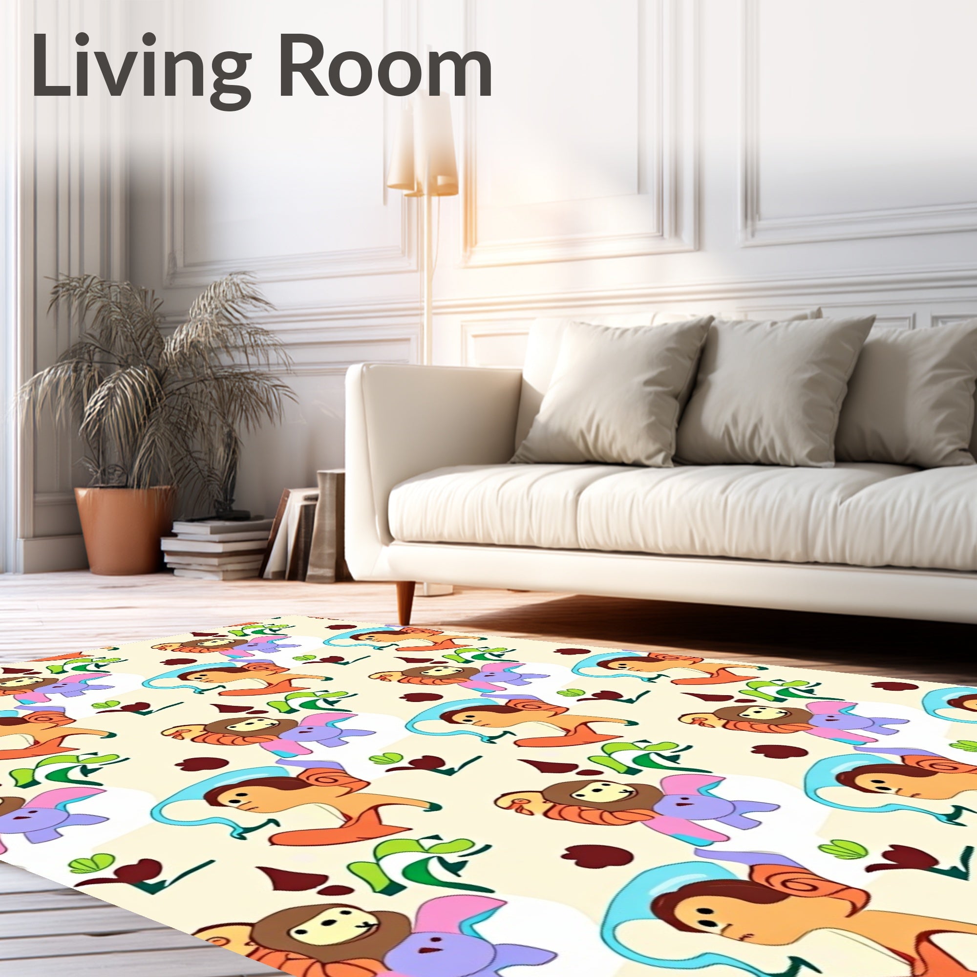 Playful Cartoon Figures In Soft Colors Rug