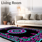 Vibrant Pink Cyan Mandala Border Rug