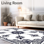 Ornate Black White Starburst Mandala Rug