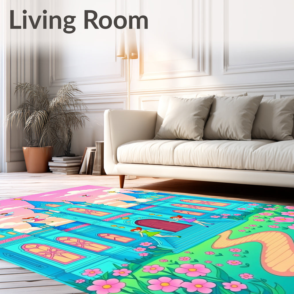 Fairytale Castle Pink Flower Garden Rug
