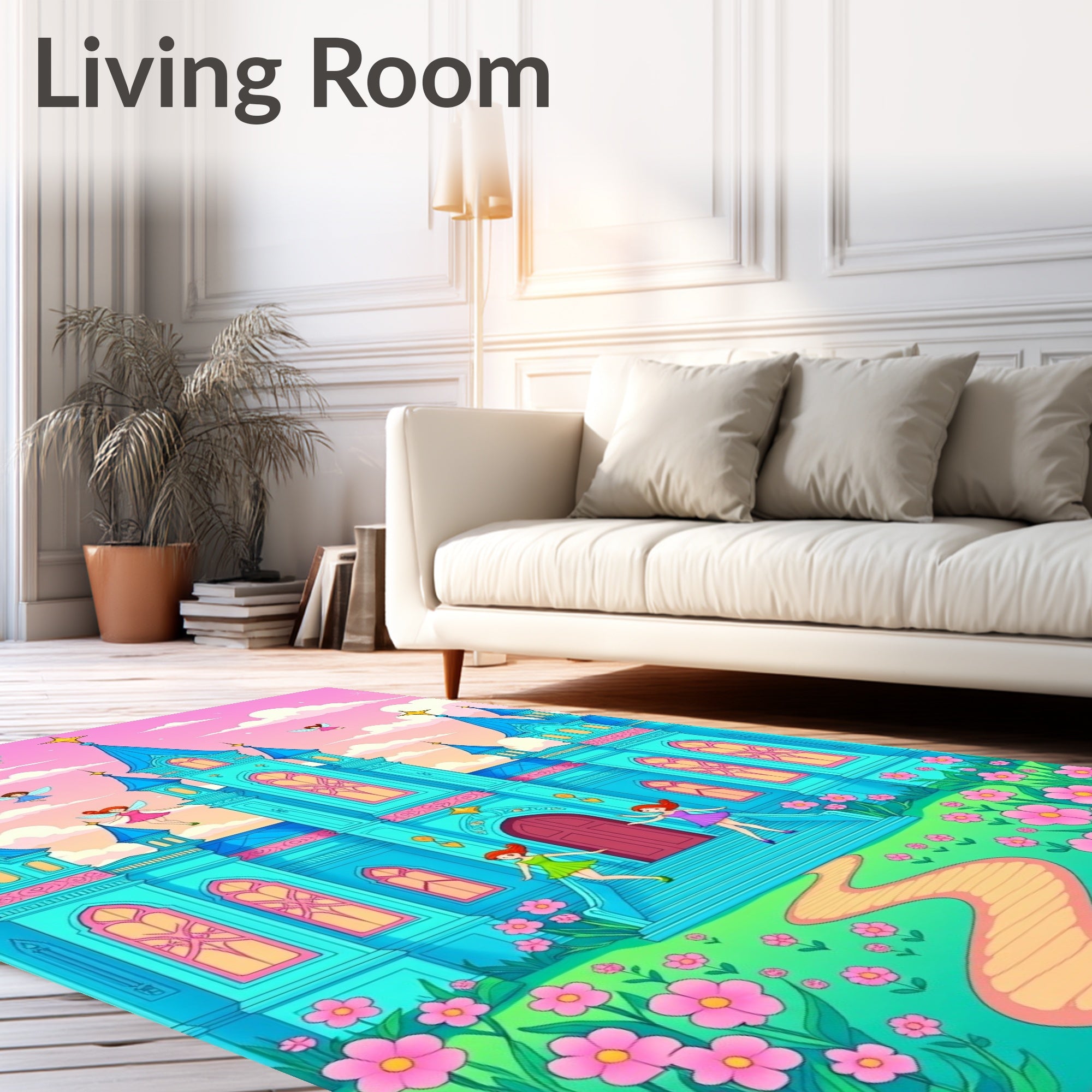 Fairytale Castle Pink Flower Garden Rug