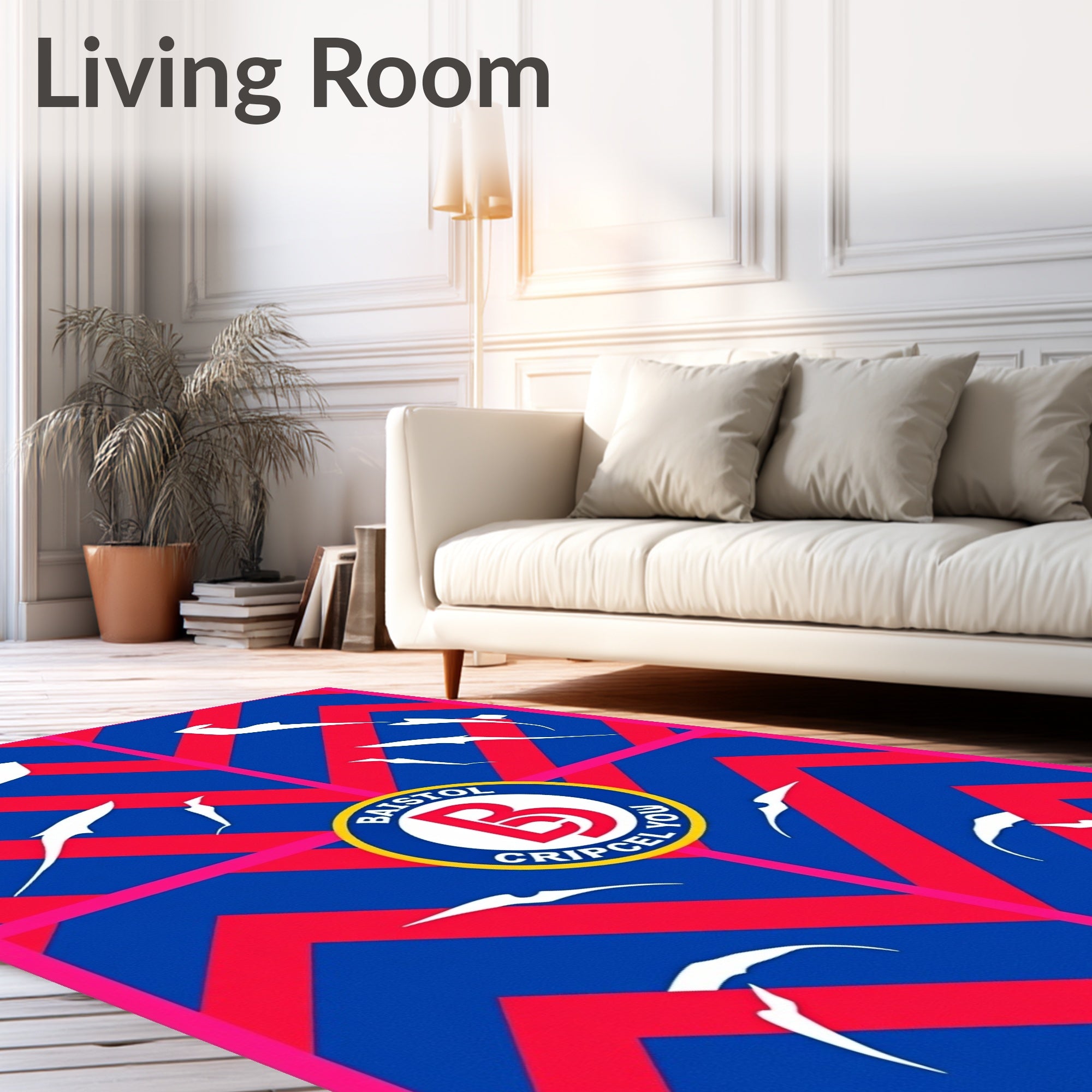 Bold Blue Red Zigzag White Birds Rug