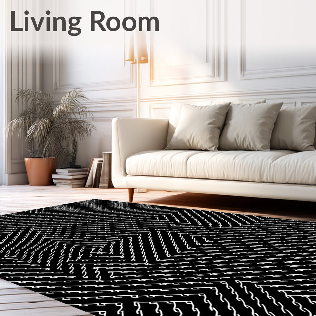 Monochromatic Abstract Interlocking Lines Rug