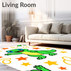 Friendly Green Lizard Waving Stars Rug