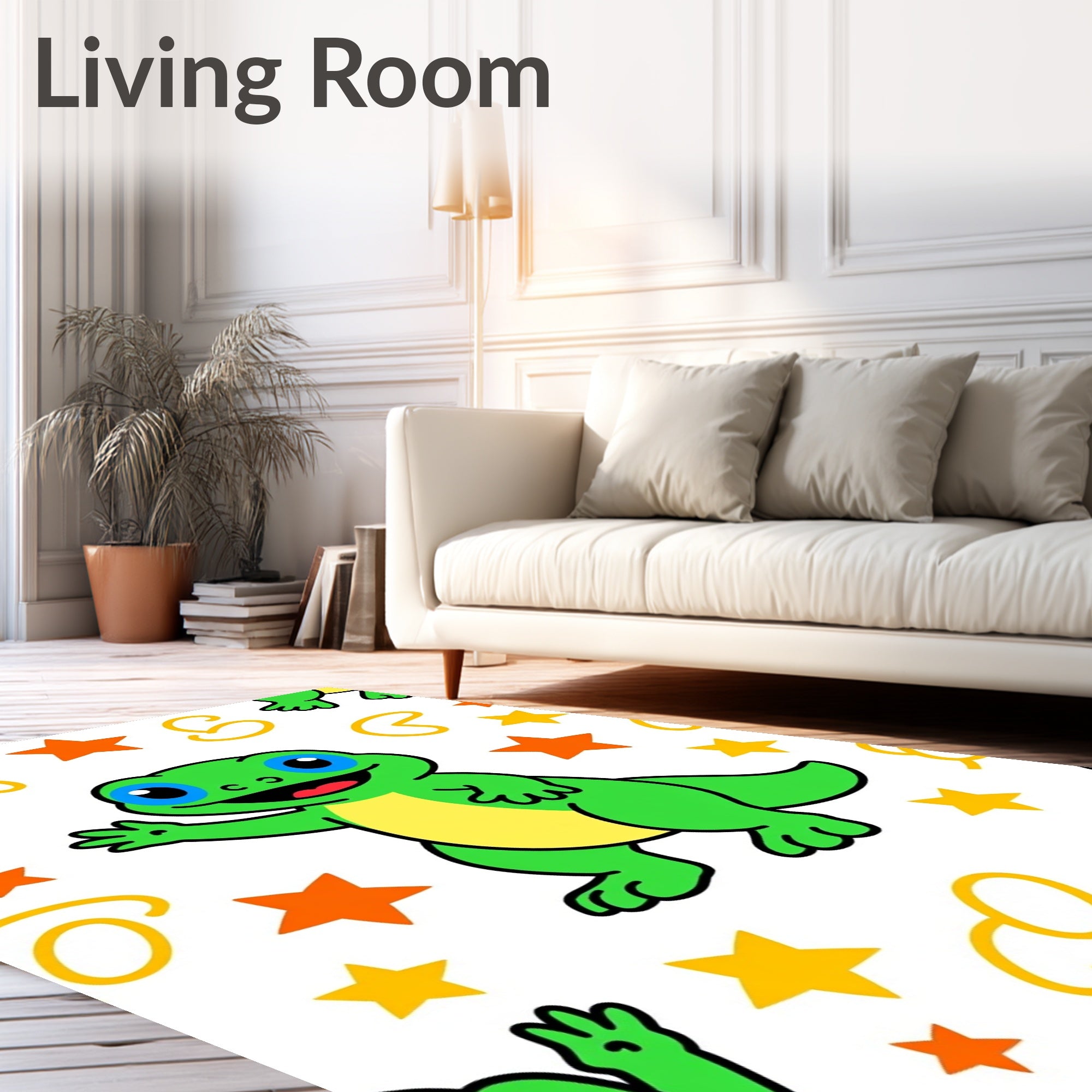 Friendly Green Lizard Waving Stars Rug